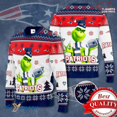 Ugly Christmas Sweater New-England-Patriots, Grinch Blue/Red/White Frab’s Magazines & More Store