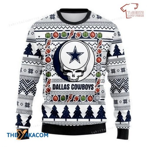 Ugly Christmas Sweater Dallas-Cowboys, Skull White/Blue Frab’s Magazines & More Store