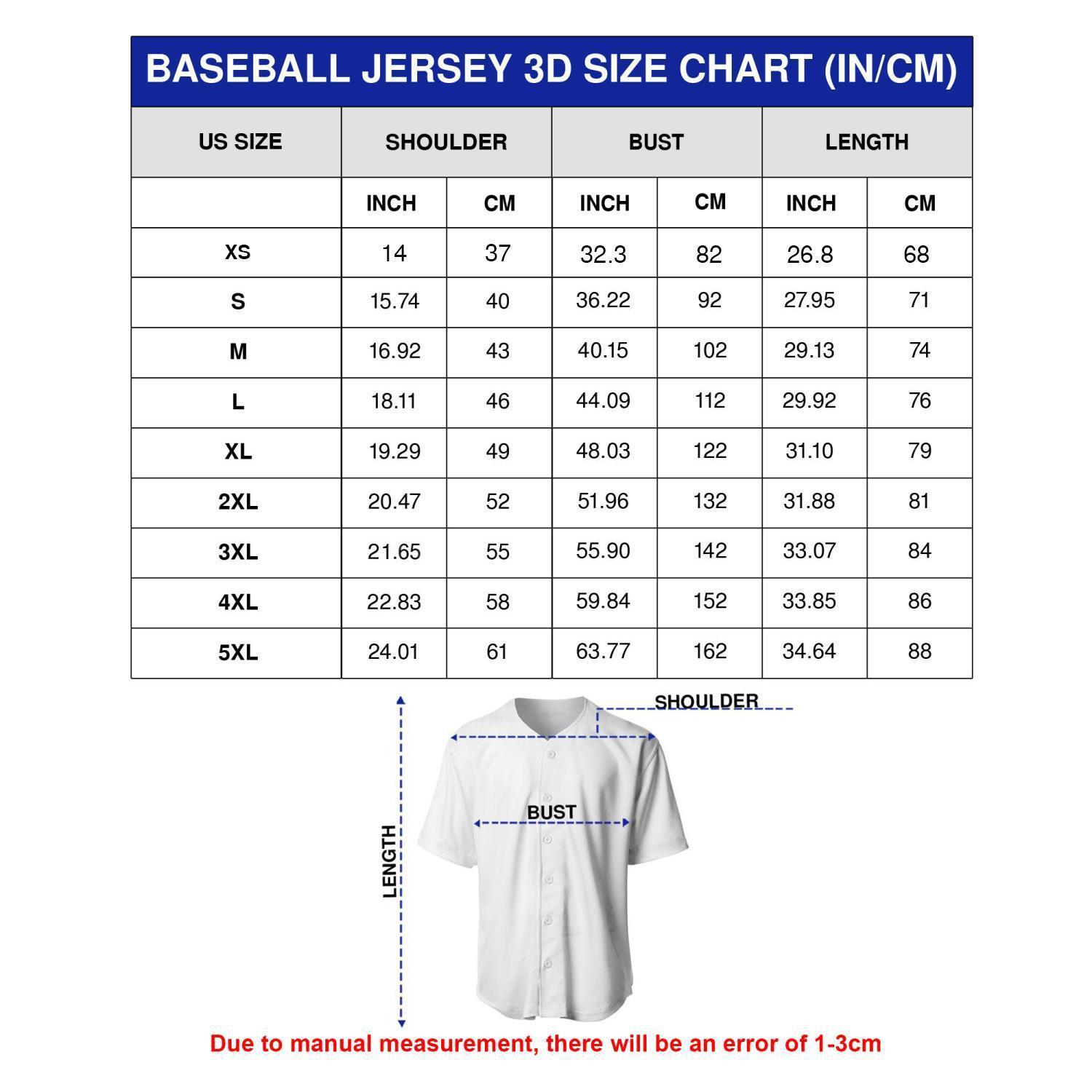 Baseball Jersey size guide