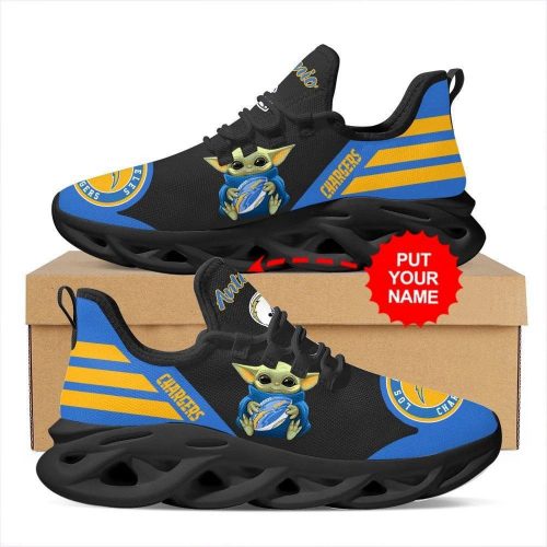 Los Angeles Chargers Baby Yoda Hug Custom Name Max Soul Shoes For Men Women