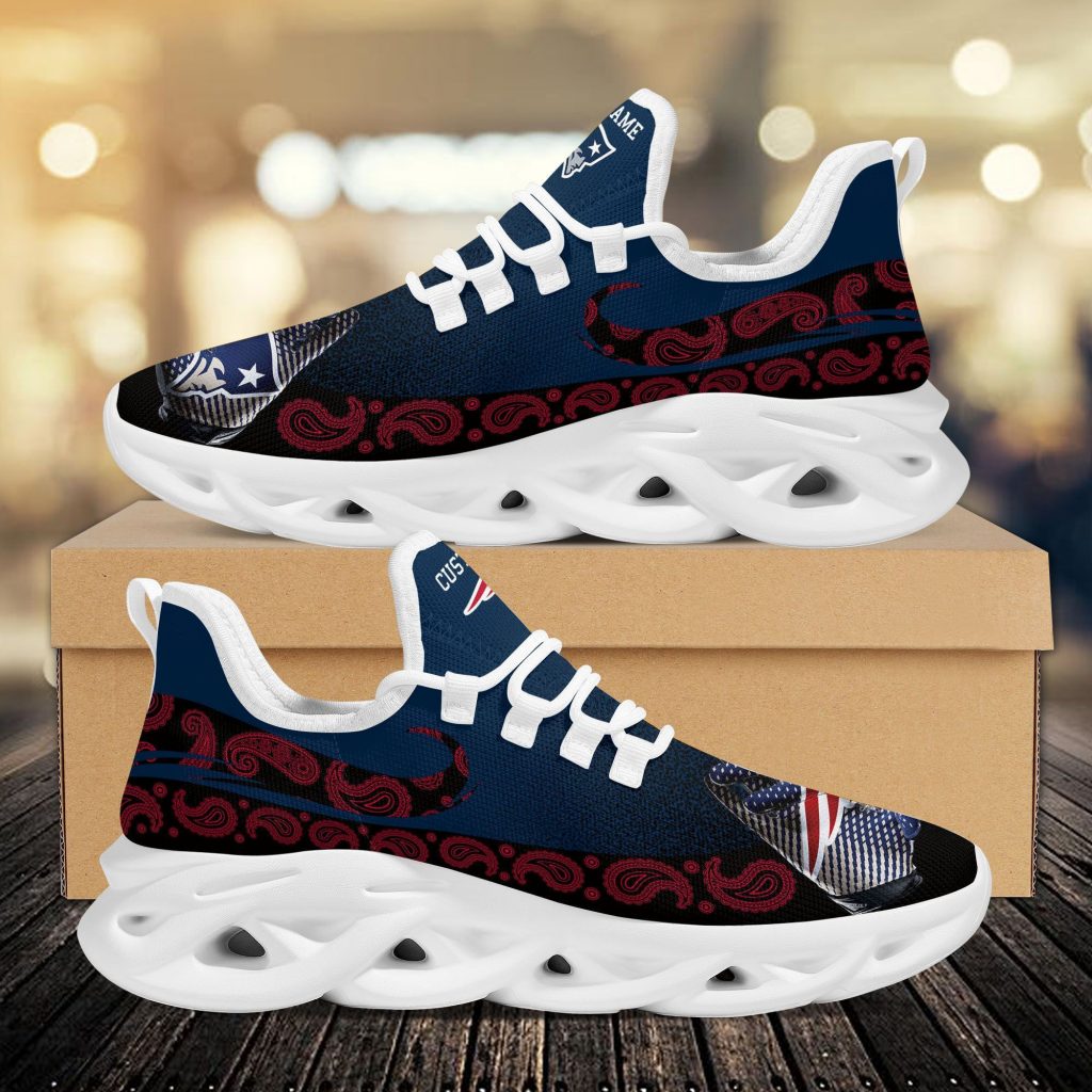 New England Patriots Custom Name Logo Pattern 3D Max Soul Sneaker Shoes In Blue And Red Personalized Shoes Frab And More Store