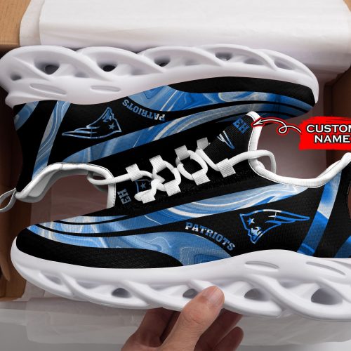 New England Patriots Logo Color Stripe Pattern Custom Name 3D Max Soul Sneaker Shoes Personalized Shoes Frab and More Store