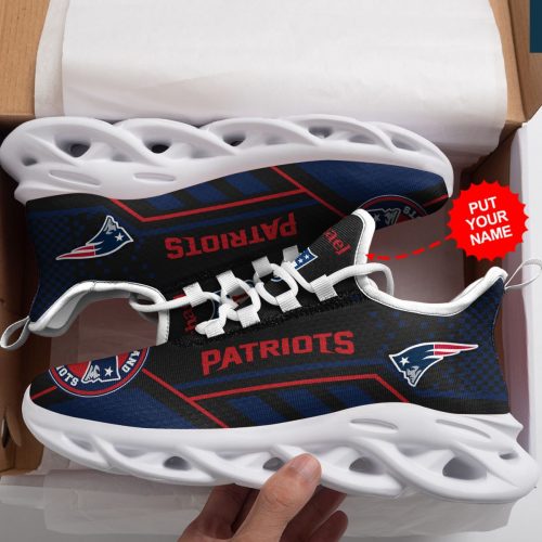 New England Patriots Logo Custom Name Pattern 3D Max Soul Sneaker Shoes Personalized Shoes Frab and More Store