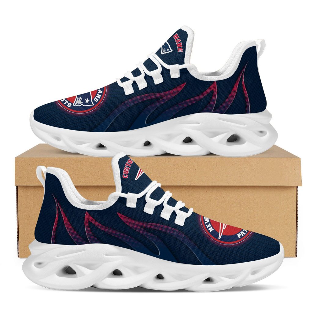 New England Patriots Logo Custom Name Pattern In Navy Blue 3D Max Soul Sneaker Shoes Personalized Shoes Frab And More Store