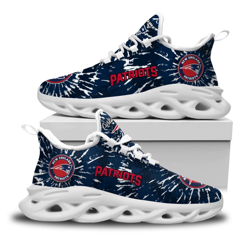 New England Patriots Logo Custom Name Tie Dye Pattern 3D Max Soul Sneaker Shoes Personalized Shoes Frab And More Store