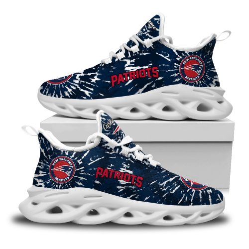 New England Patriots Logo Custom Name Tie Dye Pattern 3D Max Soul Sneaker Shoes Personalized Shoes Frab and More Store