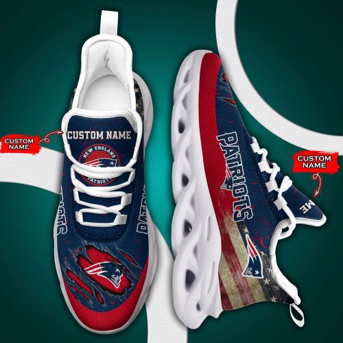 New England Patriots Logo Flag Pattern Custom Name 3D Max Soul Sneaker Shoes Personalized Shoes Frab and More Store