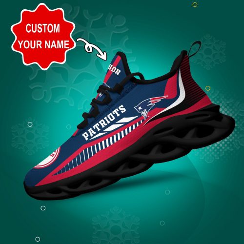 New England Patriots Logo Stripe Line Pattern Custom Name 3D Max Soul Sneaker Shoes Personalized Shoes Frab and More Store