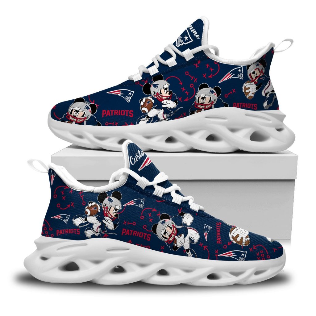 New England Patriots Mickey Logo Custom Name Pattern 3D Max Soul Sneaker Shoes Personalized Shoes Frab And More Store