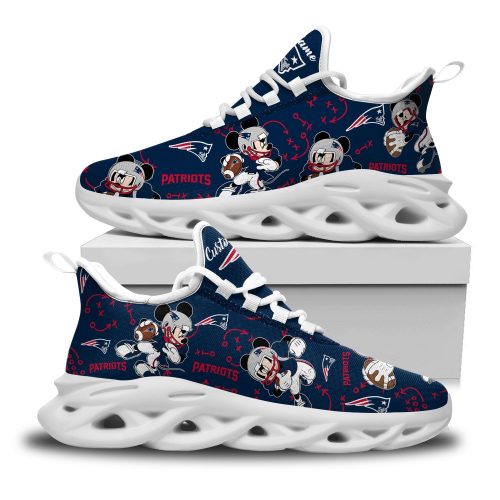 New England Patriots Mickey Logo Custom Name Pattern 3D Max Soul Sneaker Shoes Personalized Shoes Frab and More Store