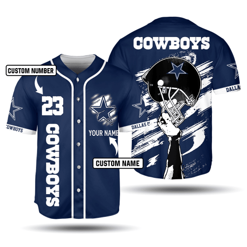 NFL Dallas Cowboys Custom Name Number Dark Blue Baseball Jersey Unisex Shirt Frab Magazines & More Store