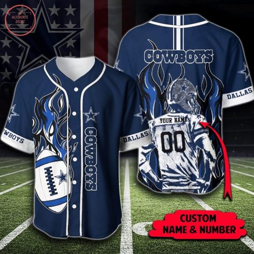 NFL Dallas Cowboys Custom Name Number Navy Fire Baseball Jersey Unisex Shirt Frab