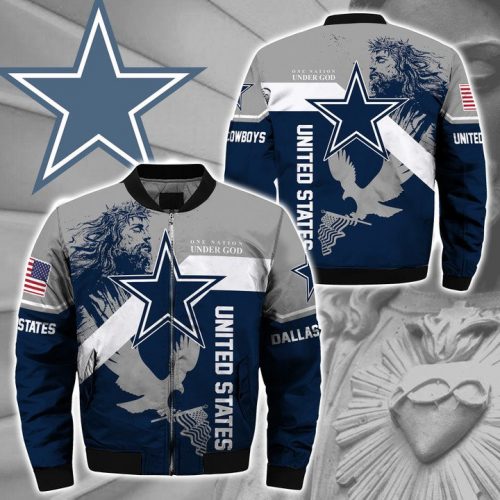 NFL Dallas Cowboys Custom Name One Nation Under God Bomber Jacket