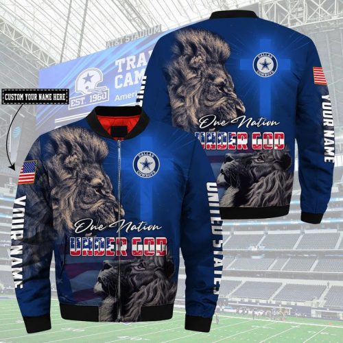 NFL Dallas Cowboys Custom Name One Nation Under God Bomber Jacket