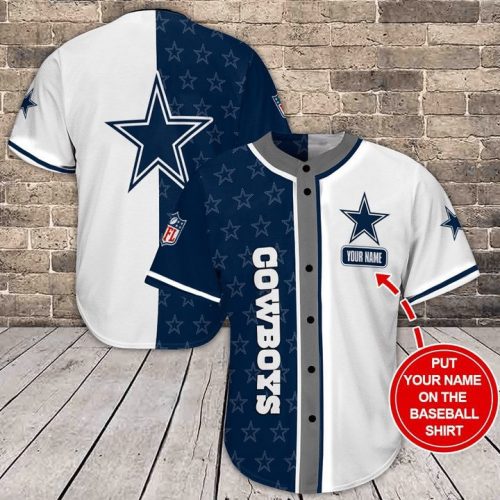 NFL Dallas Cowboys Custom Name White Blue Stars Baseball Jersey Unisex Shirt