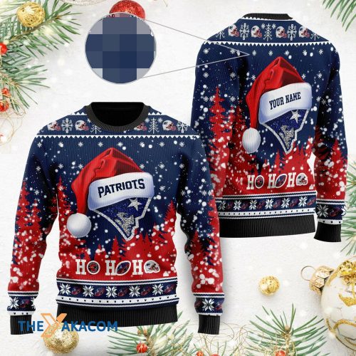 Personalized Ugly Christmas Sweater New-England-Patriots, Go PATS! Blue/Red Custom Name Gift For Football Fan Ugly Xmas Jumper