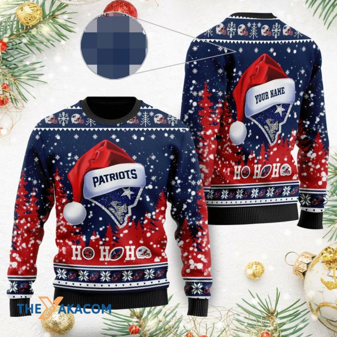 Personalized Ugly Christmas Sweater New-England-Patriots, Go Pats! Blue/Red Custom Name Gift For Football Fan Ugly Xmas Jumper