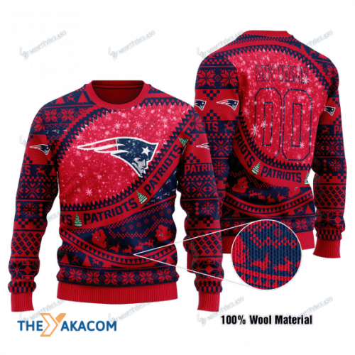 Personalized Ugly Christmas Sweater New-England-Patriots, Go-PATS-Patriots Dark Blue/Red Custom Name And Number Gift For Football Fan Ugly Xmas Jumper