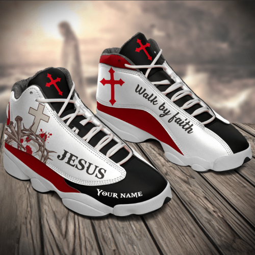 Walk by Faith Personalized Air Jordan 13 Shoes with Custom Name – Jesus Jordans Collection