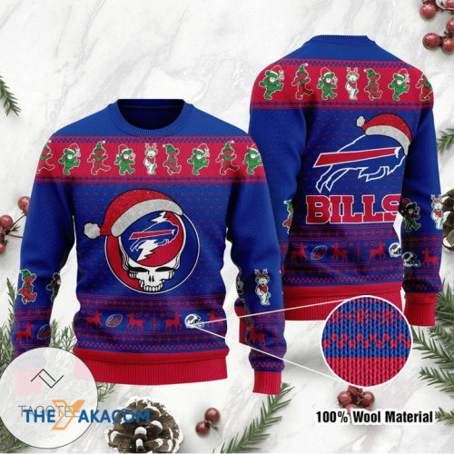 Ugly Christmas Sweater Buffalo-Bills, Skull Red/Blue Frab’s Magazines & More Store