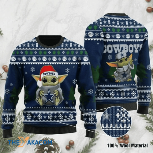 Ugly Christmas Sweater Dallas-Cowboys, Baby Yoda Green