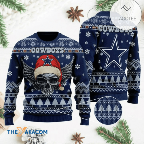 Ugly Christmas Sweater Dallas-Cowboys, Skull Grey/Blue Frab’s Magazines & More Store