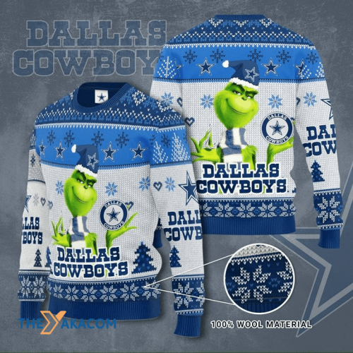 Ugly Christmas Sweater Dallas-Cowboys, The Grinch Blue/White Frab’s Magazines & More Store