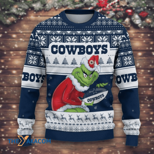 Ugly Christmas Sweater Dallas-Cowboys, The Grinch White/Blue Frab’s Magazines & More Store