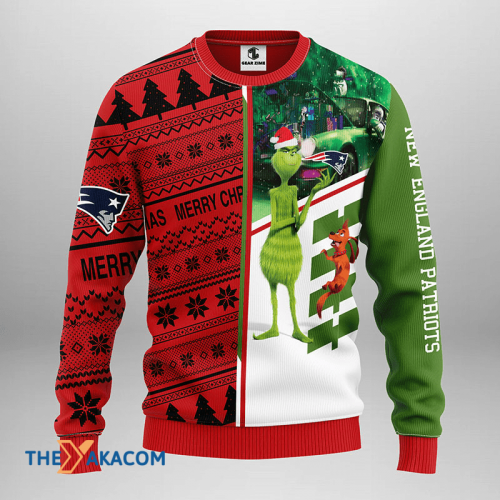 Ugly Christmas Sweater New-England-Patriots, Grinch & Scooby-Doo White/Green/Red Frab’s Magazines & More Store