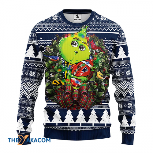 Ugly Christmas Sweater New-England-Patriots, Grinch White/Blue Frab’s Magazines & More Store