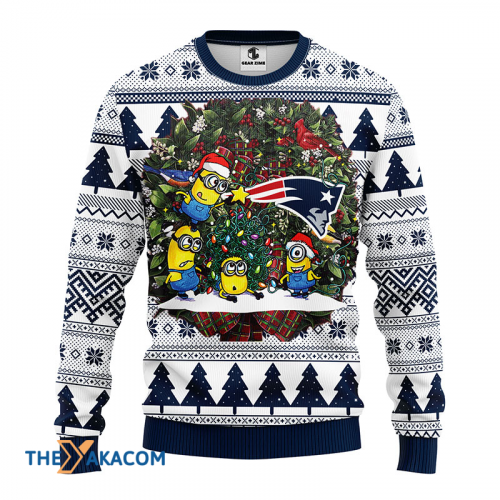 Ugly Christmas Sweater New-England-Patriots, Minion White/Blue Frab’s Magazines & More Store