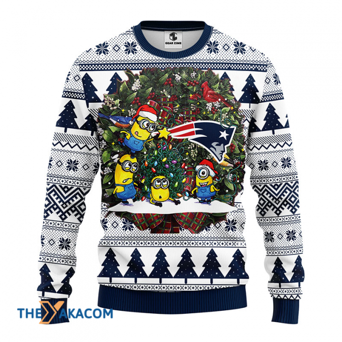 Ugly Christmas Sweater New-England-Patriots, Minion White/Blue Frab’s Magazines &Amp;Amp; More Store