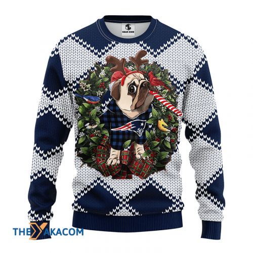 Ugly Christmas Sweater New-England-Patriots, Pub Dog White/Blue Frab’s Magazines & More Store