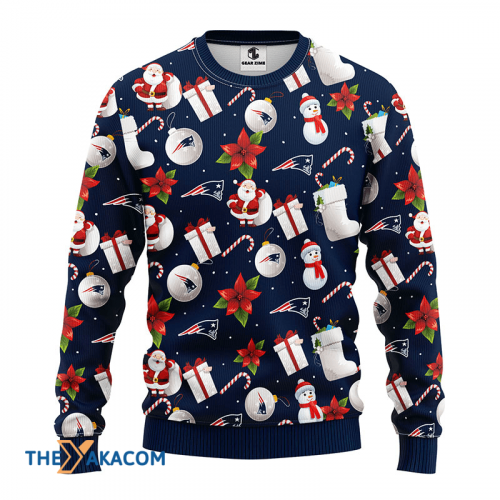 Ugly Christmas Sweater New-England-Patriots, Santa Claus Snowman White/Blue Frab’s Magazines & More Store