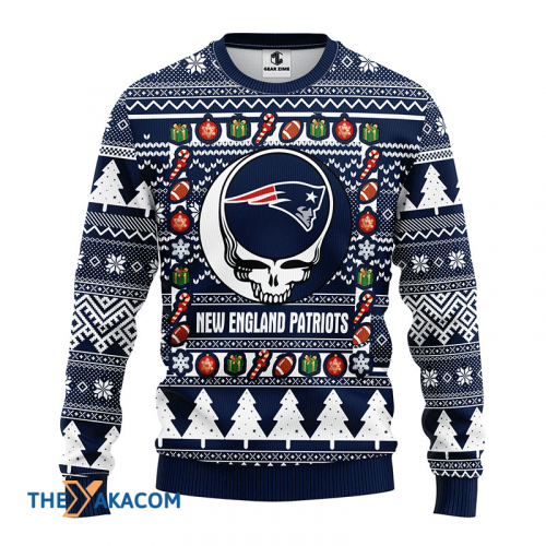 Ugly Christmas Sweater New-England-Patriots, Skull Blue/White Frab’s Magazines & More Store