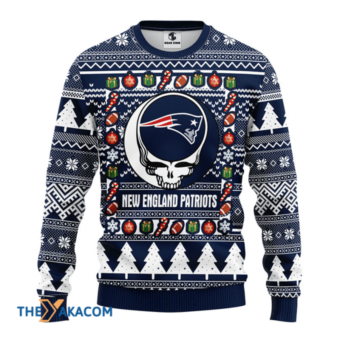 Ugly Christmas Sweater New-England-Patriots, Skull Blue/White Frab’s Magazines &Amp;Amp; More Store