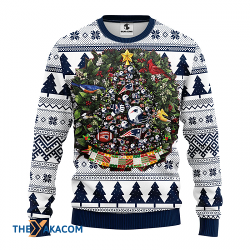 Ugly Christmas Sweater New-England-Patriots, Tree Ball Christmas White/Dark Blue Frab’s Magazines & More Store