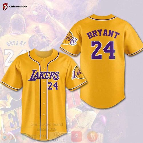 NBA Los Angeles Lakers Kobe Bryant 24 Baseball Jersey Yellow