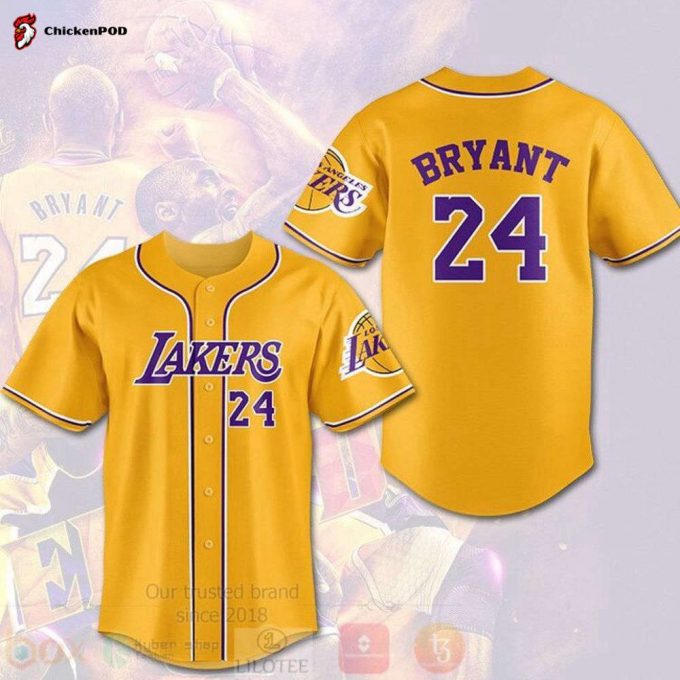 Nba Los Angeles Lakers Kobe Bryant 24 Baseball Jersey Yellow