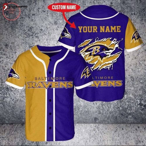 NFL Baltimore Ravens Custom Name Gold Purple Baseball Jersey Unisex Shirt Gift