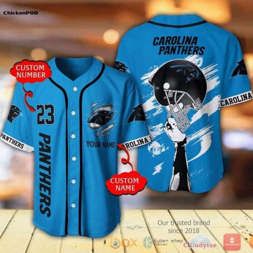 NFL Carolina Panthers Custom Name Number Blue Helmet Baseball Jersey Unisex Shirt Gift