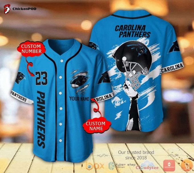 Nfl Carolina Panthers Custom Name Number Blue Helmet Baseball Jersey Unisex Shirt Gift