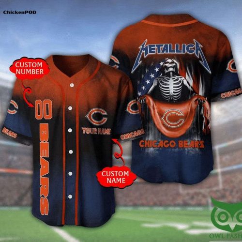 NFL Chicago Bears Custom Name Number Metallica Baseball Jersey Unisex Shirt Gift