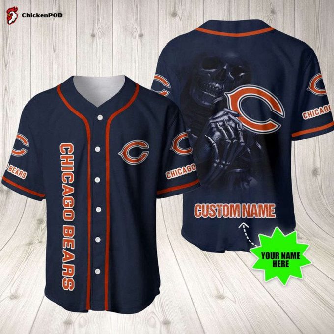 Nfl Chicago Bears Custom Name Skull Fashion Baseball Jersey Unisex Shirt Gift