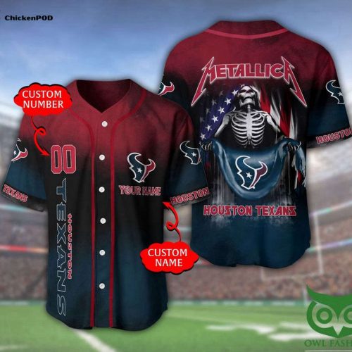 NFL Houston Texans Custom Name Number Skull Baseball Jersey V3 Unisex Shirt Gift