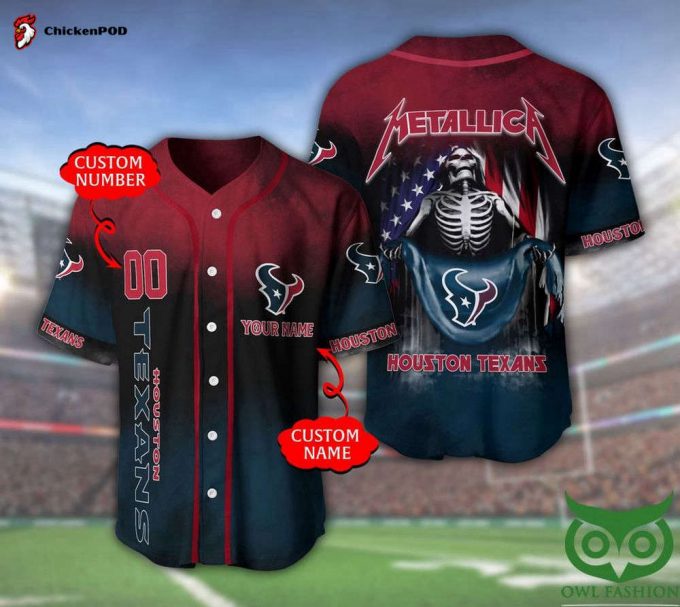 Nfl Houston Texans Custom Name Number Skull Baseball Jersey V3 Unisex Shirt Gift