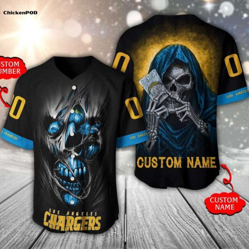 NFL Los Angeles Chargers Custom Name Number Skull Baseball Jersey Unisex Shirt Gift