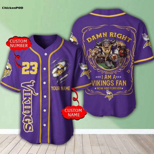 NFL Minnesota Vikings Custom Name Number Damn Right Baseball Jersey Unisex Shirt Gift