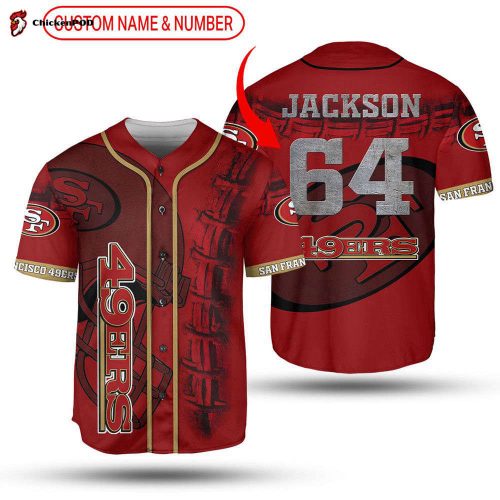 NFL San Francisco 49ers Custom Name Number Red Big Hat Baseball Jersey Unisex Shirt Gift