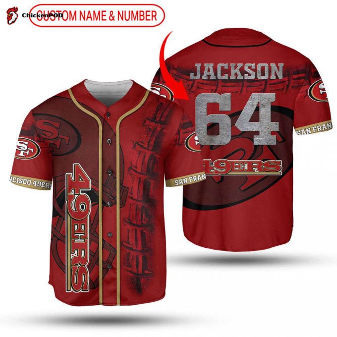 Nfl San Francisco 49Ers Custom Name Number Red Big Hat Baseball Jersey Unisex Shirt Gift